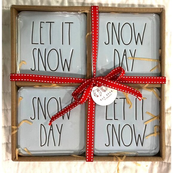 Rae Dunn "Let It Snow/Snow Day" Coaster Set Of 4 - Picture 1 of 8